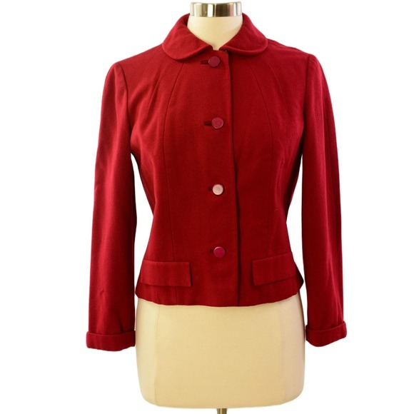 50s Vintage Betty Rose Fitted Wool Blazer Embroidered Peplum Jacket Size S Women